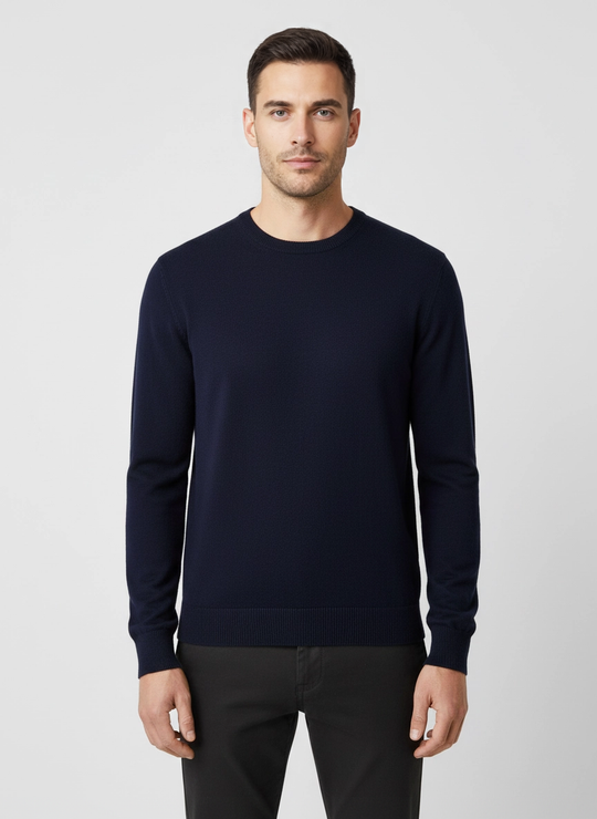 Men's Sandbanks Navy Crew Neck Merino Wool Jumper
