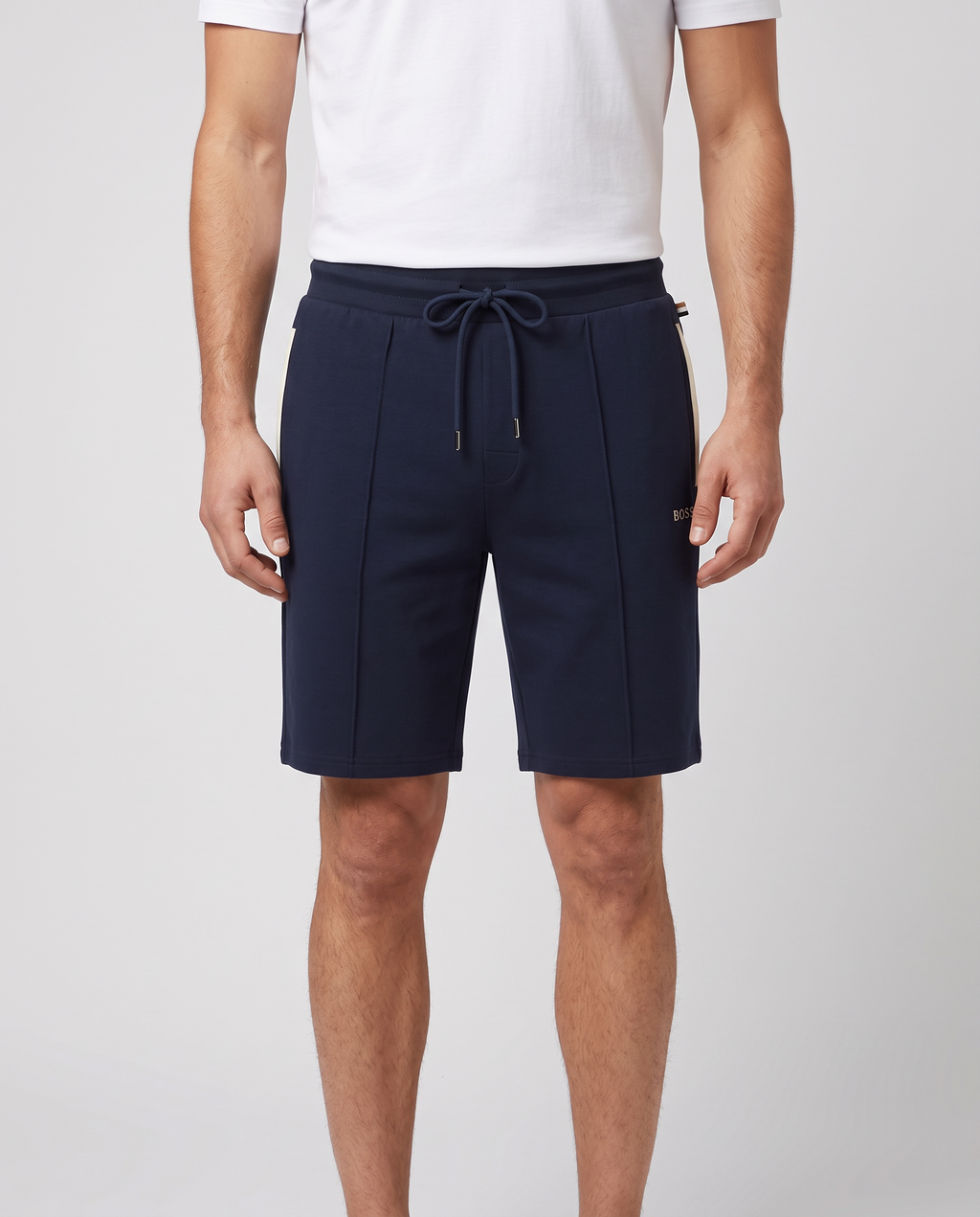 BOSS Black Sense Short Dark Blue Jogger Shorts — on model