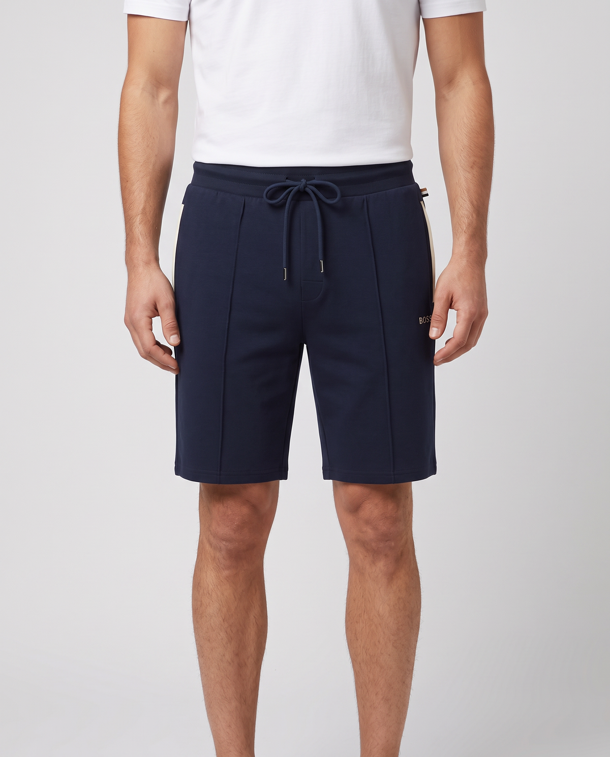 BOSS Black Sense Short Dark Blue Jogger Shorts — on model