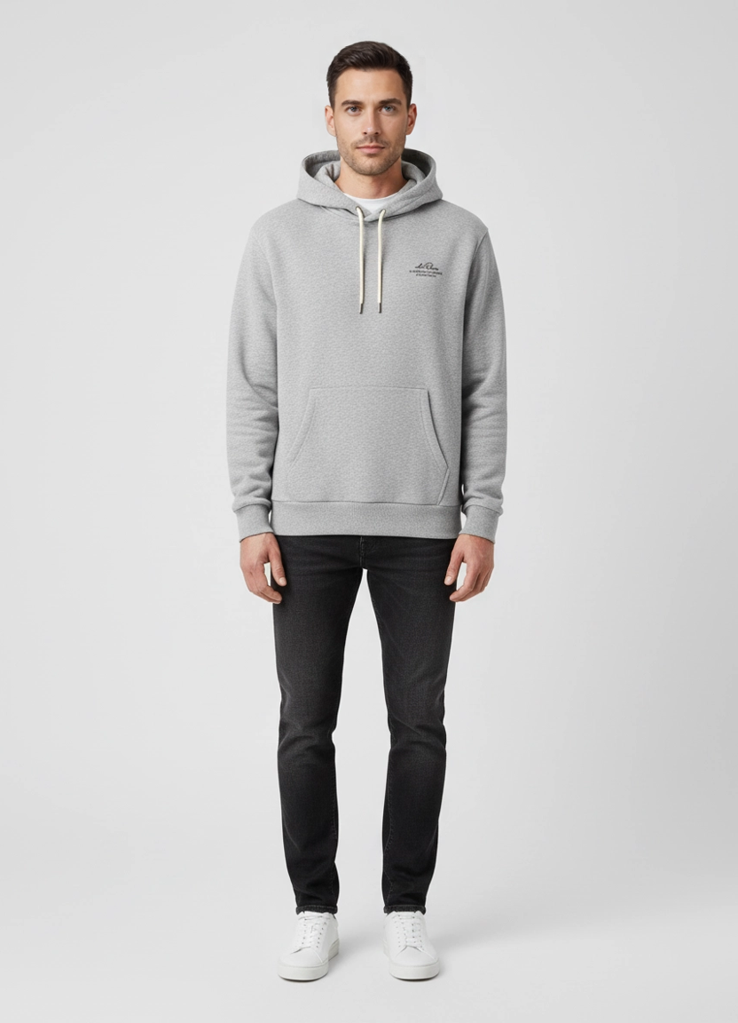 Mens Les Deux Grey Ben Globe Hoodie on model