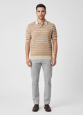 Men's Gran Sasso Beige Stripe Knit Open Collar Polo Shirt on model