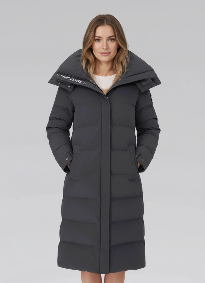 Women's Sandbanks Haven Charcoal Long Puffer Jacket