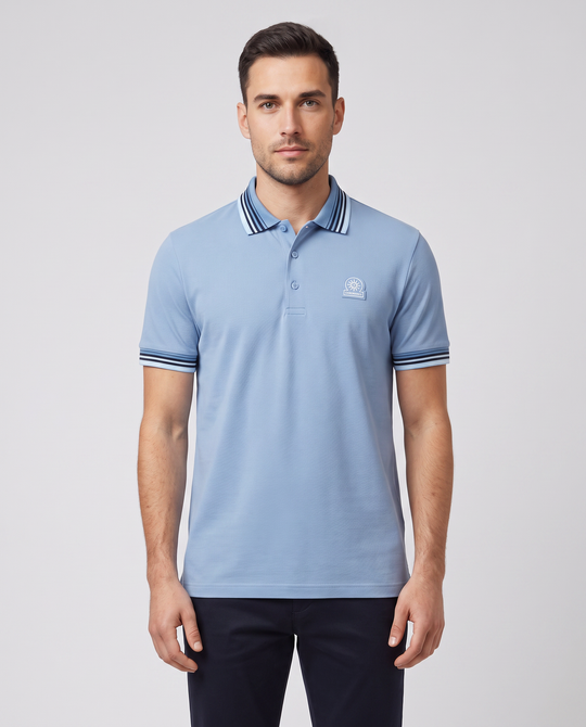 Men's Sandbanks Dusty Blue Gradient Rib Polo Shirt