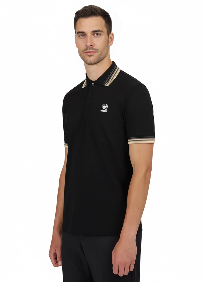 Men's Sandbanks Black Gradient Rib Polo Shirt