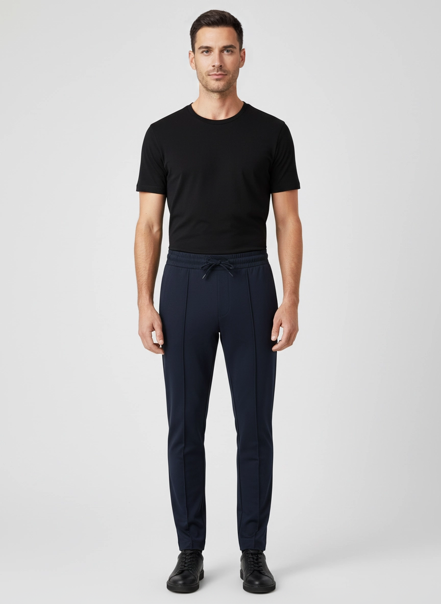 Mens BOSS Black P-Lamont 85 Dark Blue Joggers on model