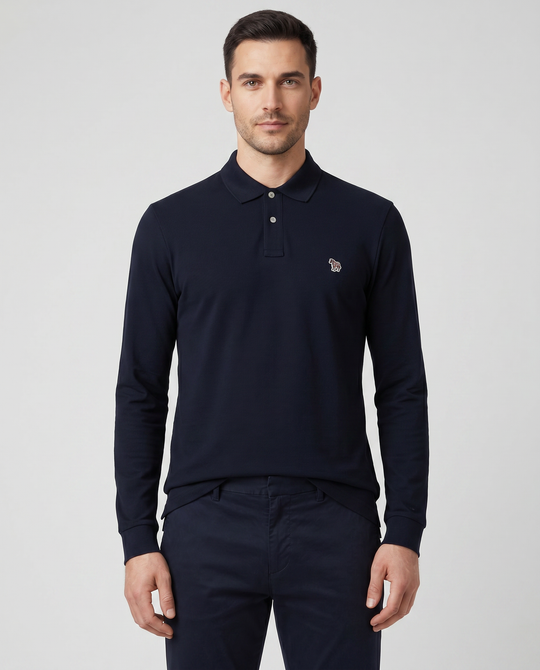 Mens Paul Smith Dark Navy Regular Fit Long Sleeve Polo Shirt