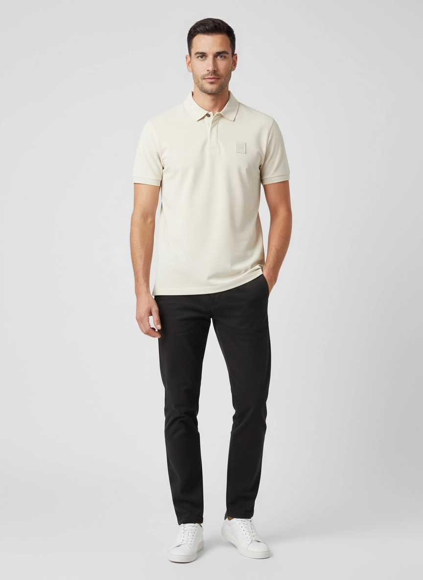 Mens Belstaff Curator  Silver Birch Polo Shirts on model