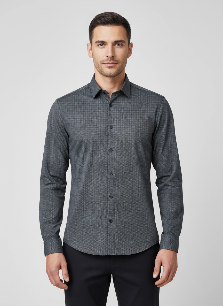 Men's BOSS Navy P-ROAN-kent-C1-233 Slim Fit Shirt on model
