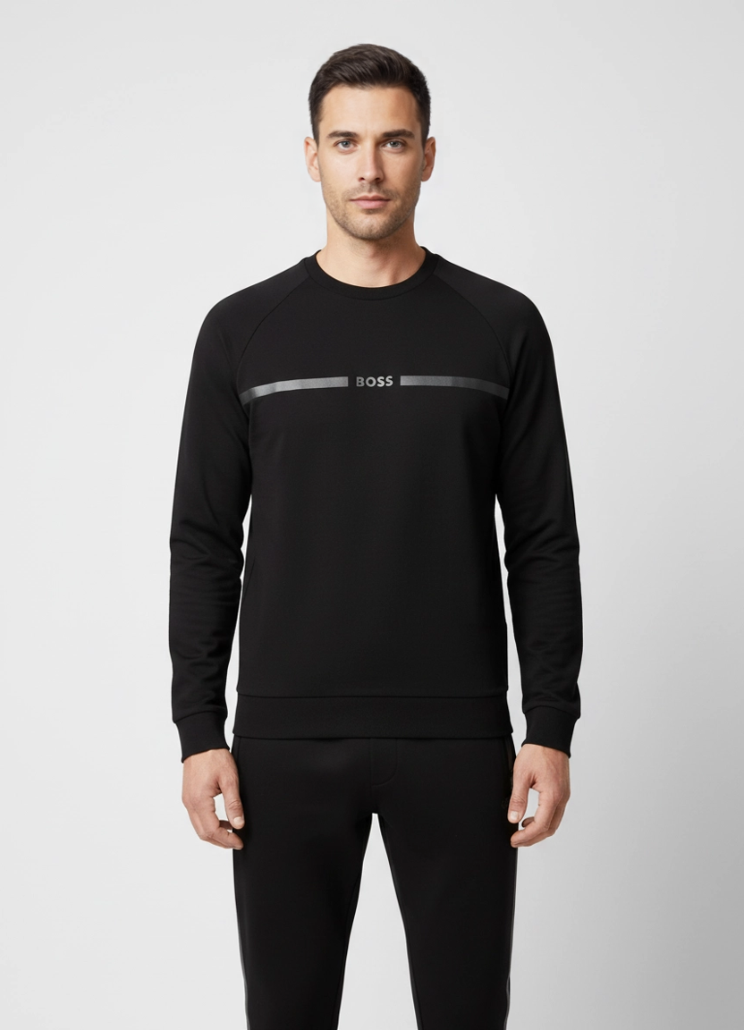 Men's BOSS Black Authentic Black Sweatshirt And Authentic Black Pants Tracksuit Set