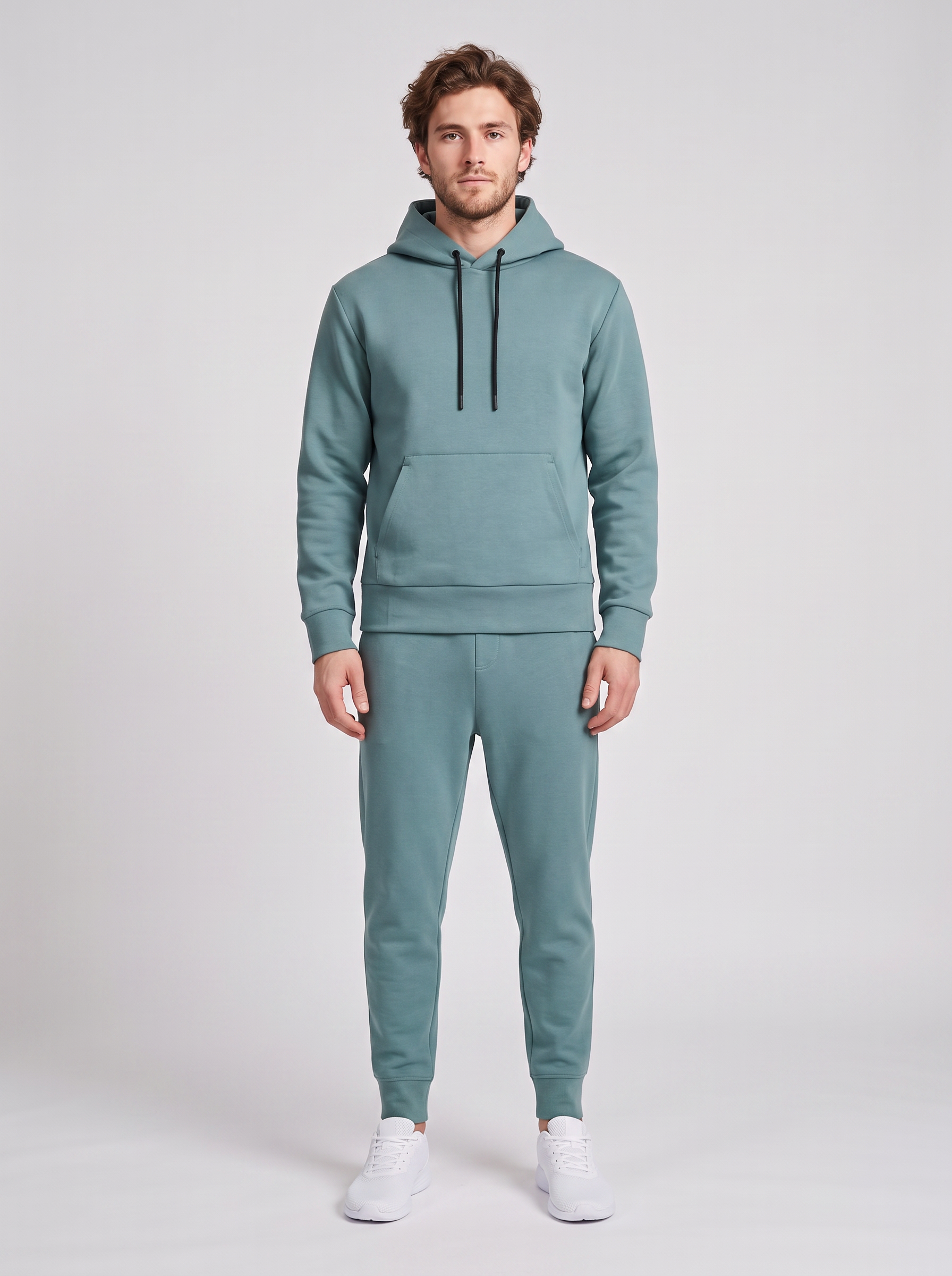 Men's On Running Focus Tech Hoodie 1 Agave & Focus Tech Sweatpants Tracksuit Set — on model