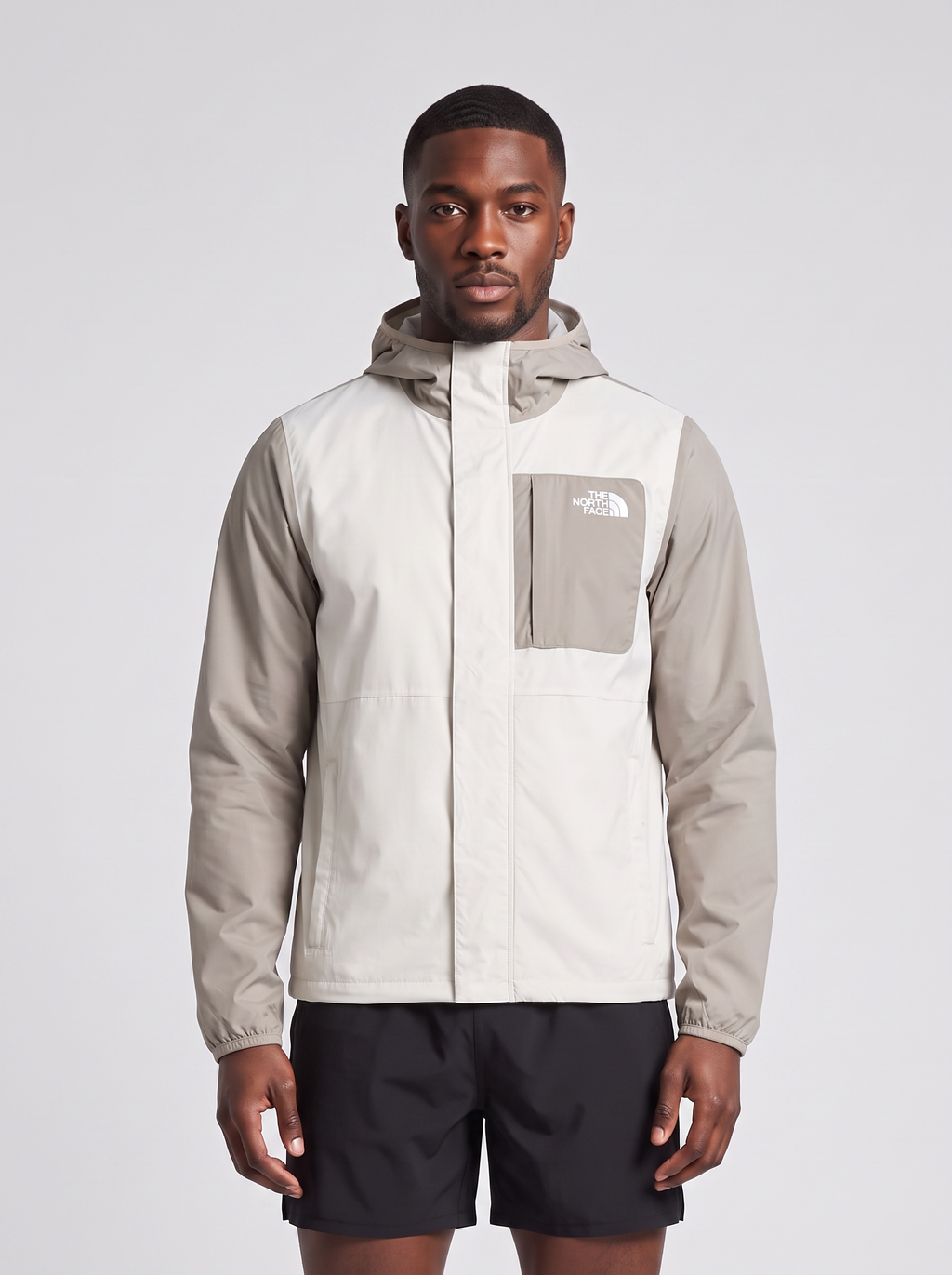 Men's The North Face Nuketo Wind Jacket Cumulus Cloud — on model