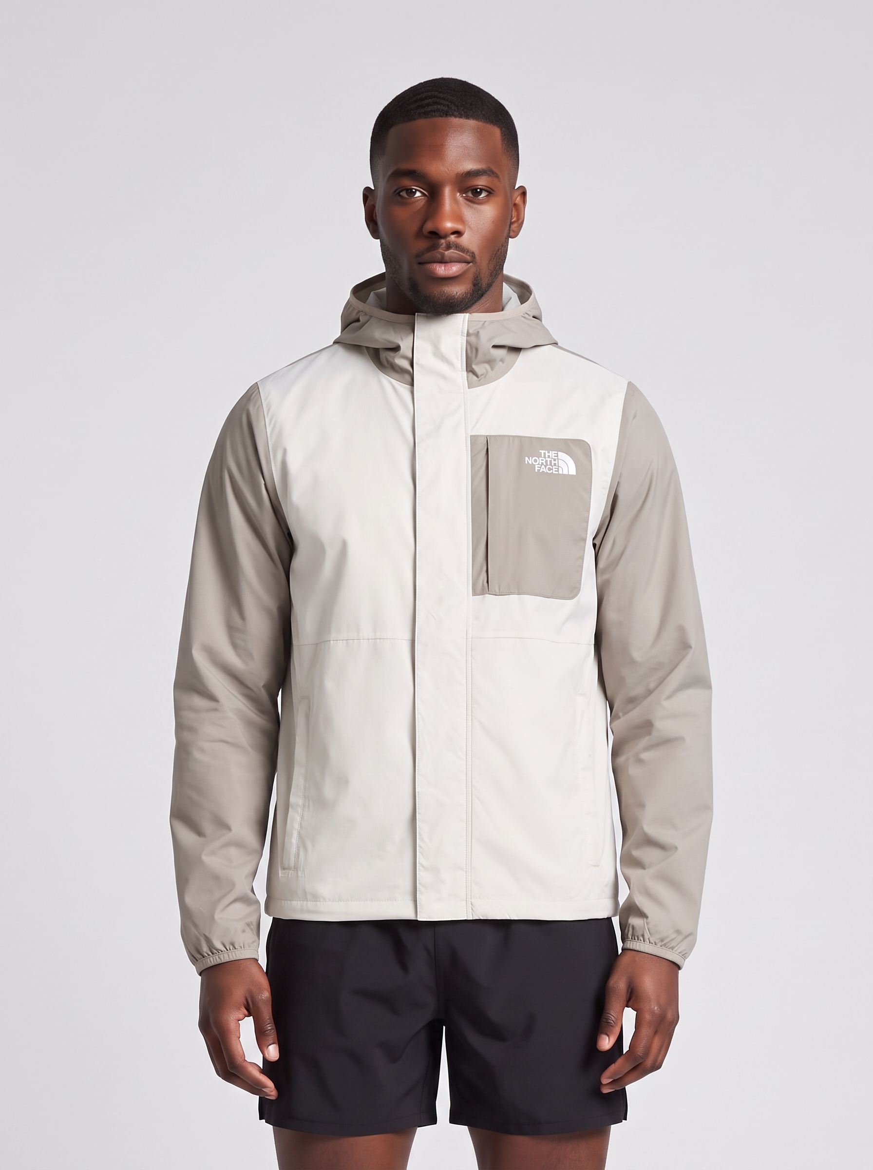 Men's The North Face Nuketo Wind Jacket Cumulus Cloud — on model