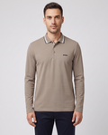 BOSS Green Plisy Light Beige Polo Shirt — on model