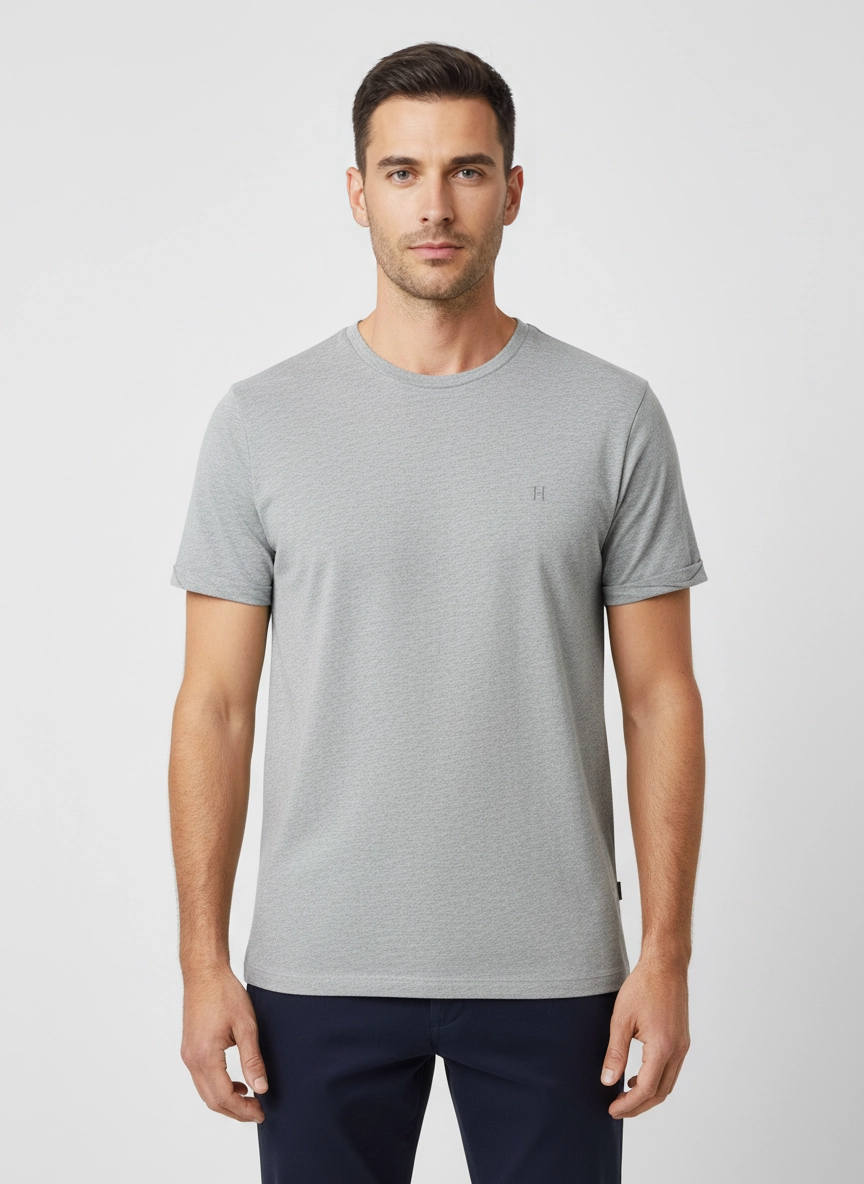 Mens Les Deux Grey Norregaard Tonal T Shirt on model