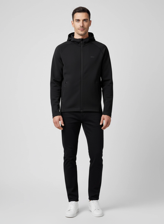 Mens BOSS Green Sicon Active Black Zip Hoodie