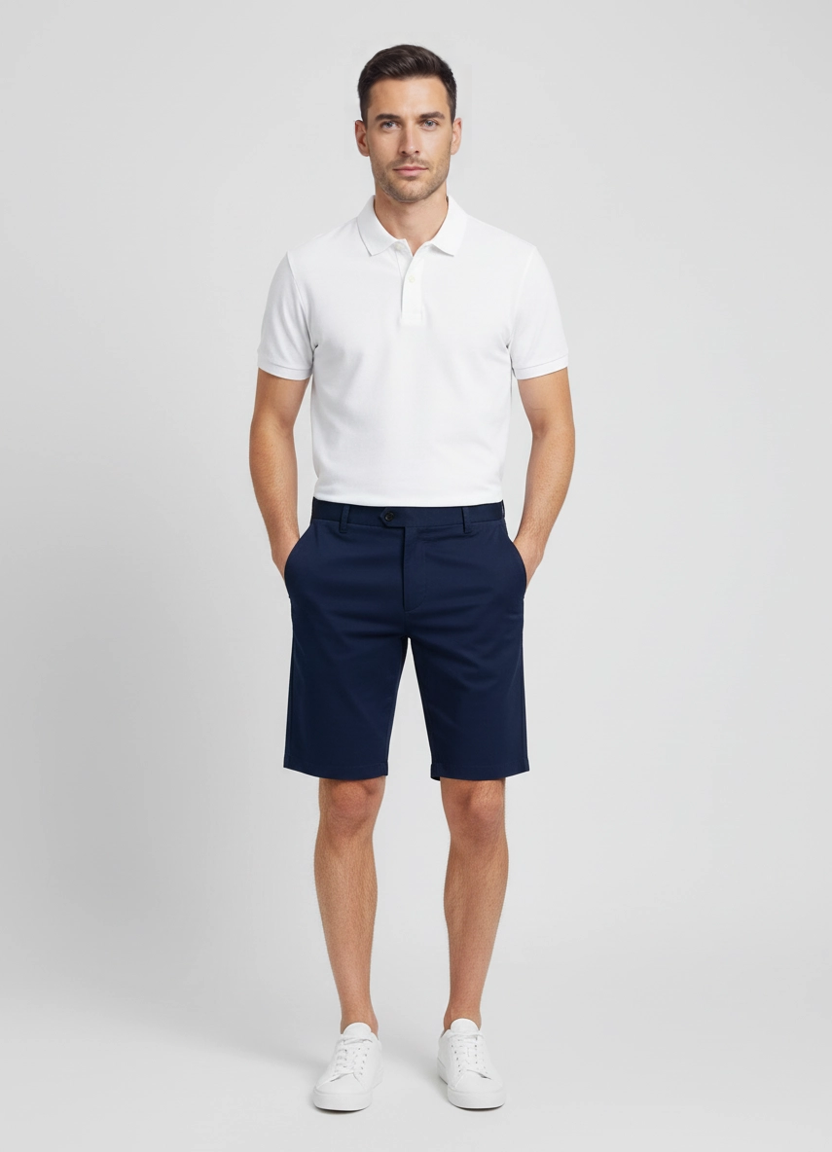 Men's Sandbanks Navy Chino Shorts on model