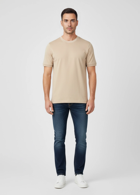 Mens BOSS Black H-Tessler 145 Light Beige Slim Fit T Shirt