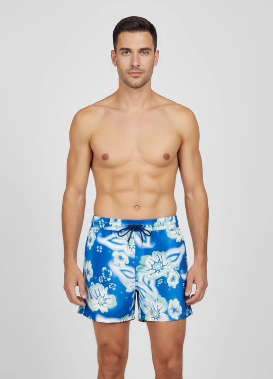 Mens Paul Smith Cobalt Blue Riso Floral Swim Short