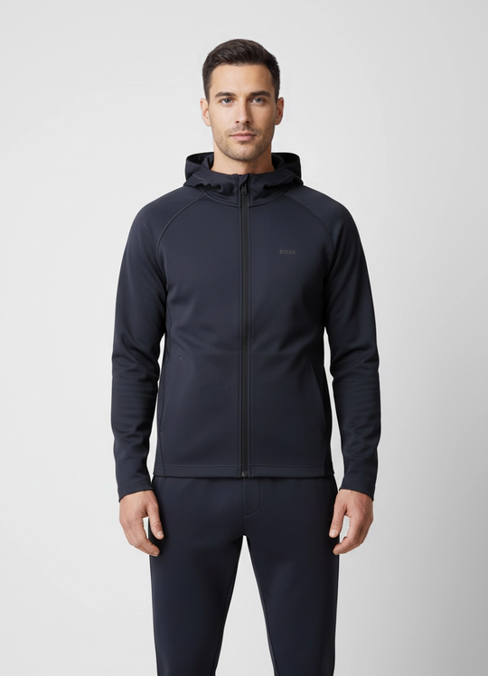 Mens BOSS Green Sicon Active Dark Blue Zip Hoodie & Hicon Active Joggers Tracksuit Set