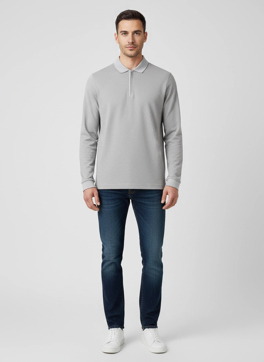 BOSS Black H-Peduzzi 06 Silver Polo Shirt on model