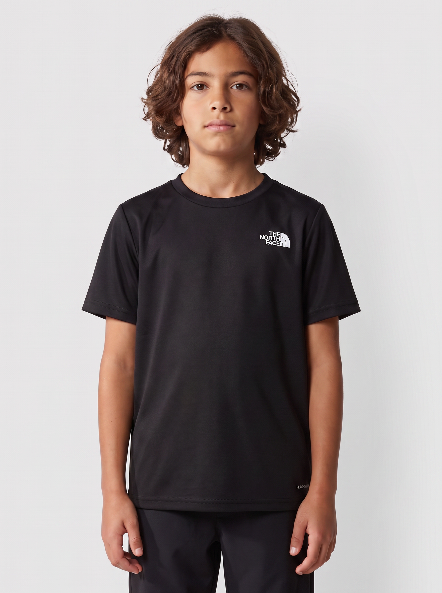 Boy's The North Face Black 24/7 T Shirt — on model