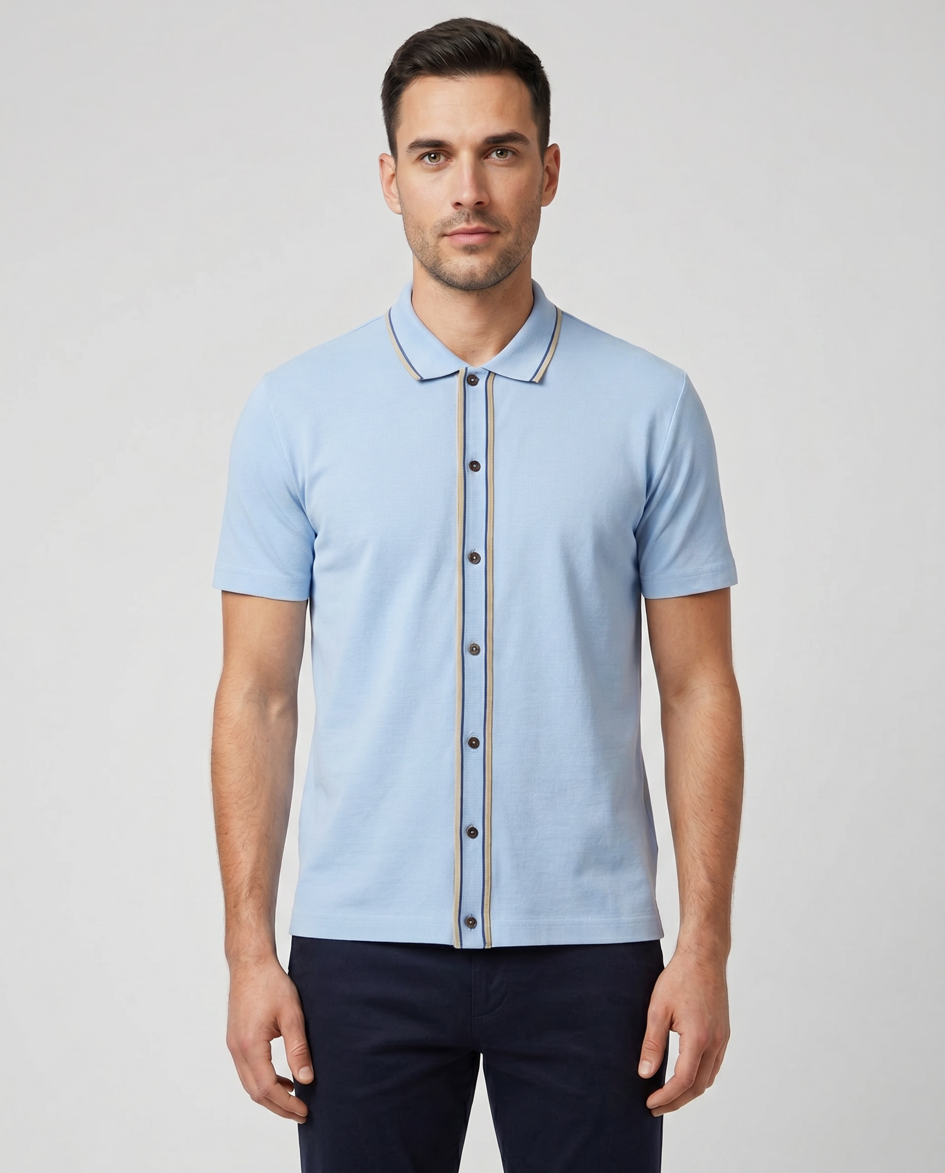 Men's Paul Smith Button-Through Polo Shirt - Blue — on model