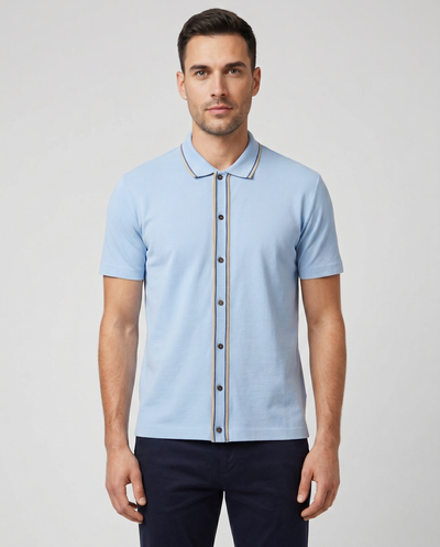 Men's Paul Smith Button-Through Polo Shirt - Blue