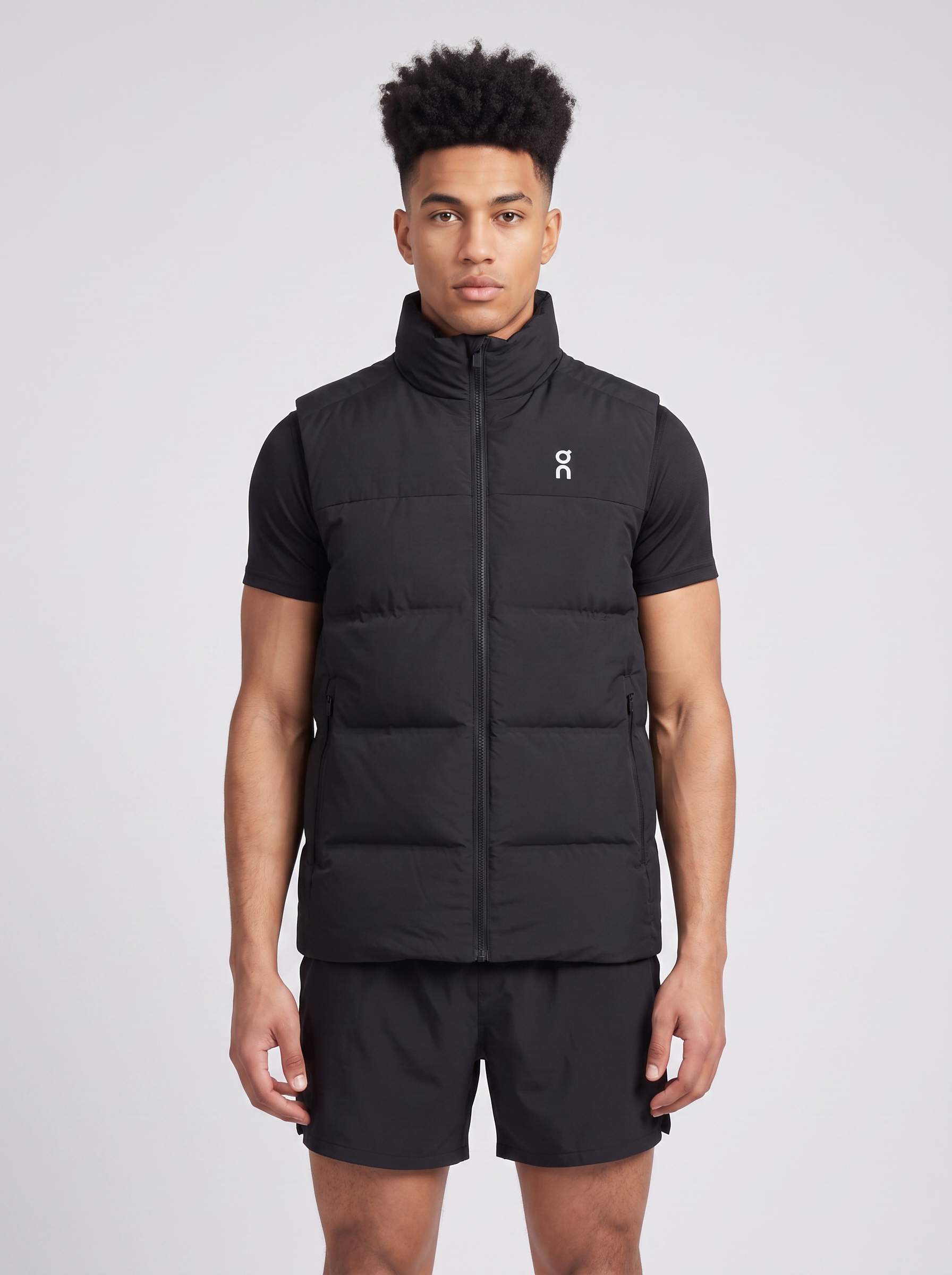 Men's On Running Black All Day Puffer Vest — on model