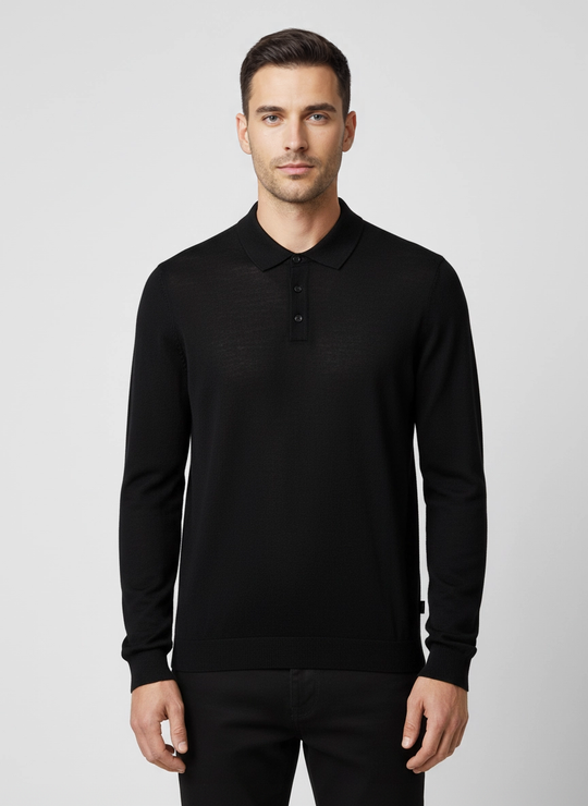 Men's BOSS Black Lancione Black 3 Button Knitted Polo