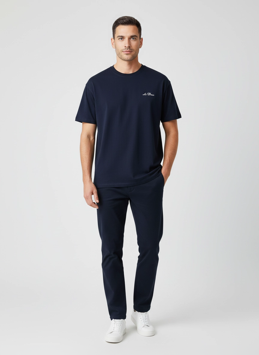 Mens Les Deux Navy Crew T Shirt on model