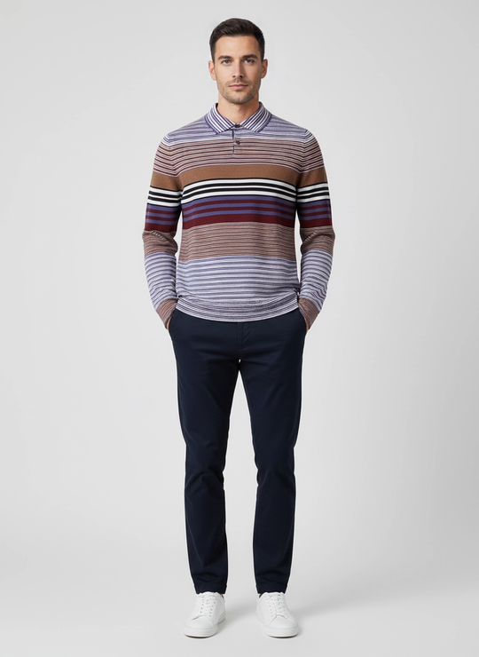 Men's Paul Smith Dark Violet Striped Knitted long Sleeve Polo