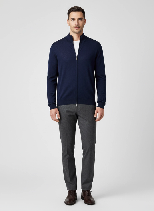 Men's Pal Zileri Navy Zip Up Wool Cardigan