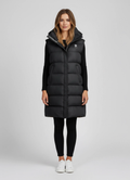 Women's Sandbanks Black Bay Long Hooded Gilet on model