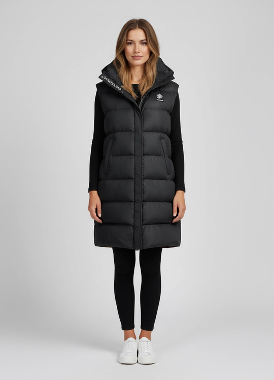 Women's Sandbanks Black Bay Long Hooded Gilet