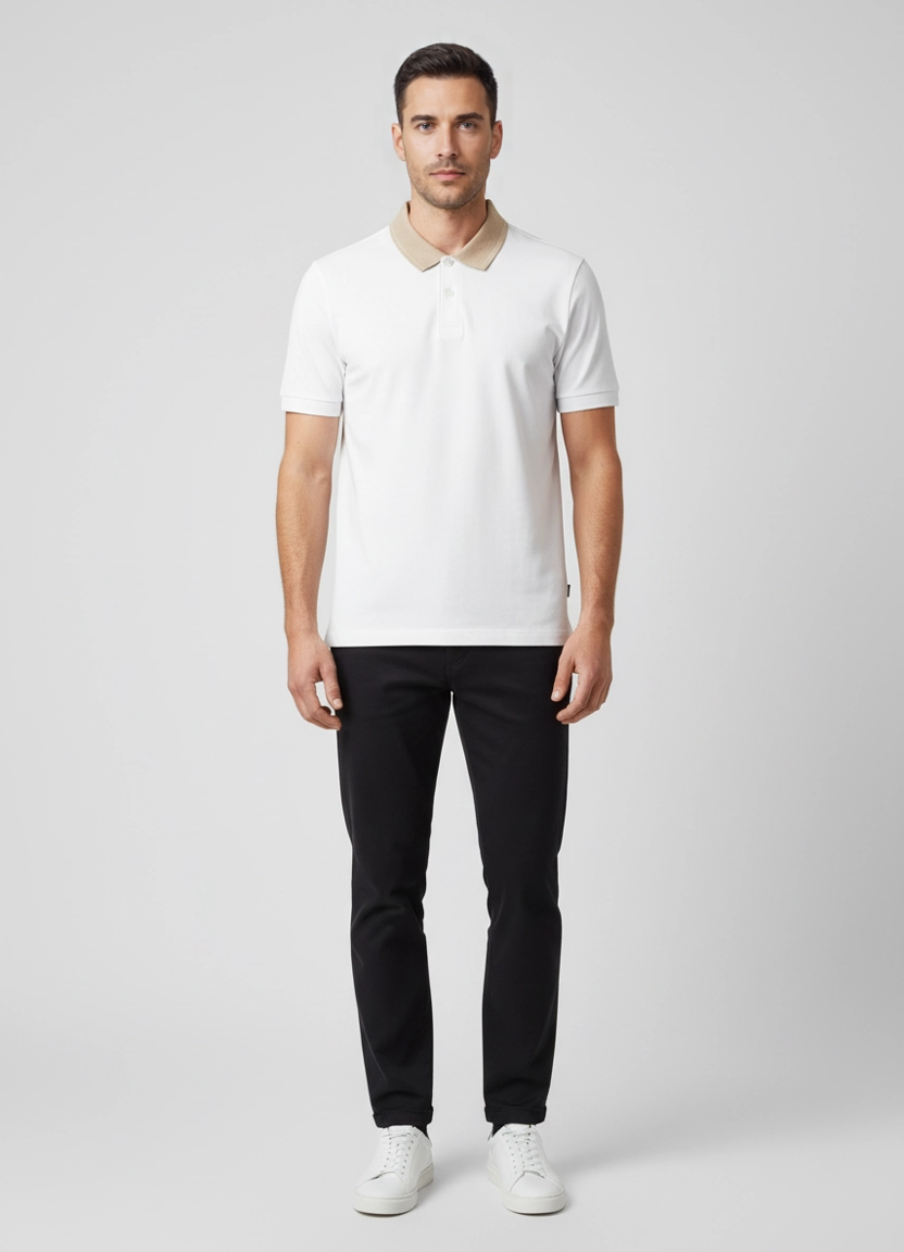 Mens BOSS Black H-Phillipson 199 Natural Slim Fit Polo Shirt on model