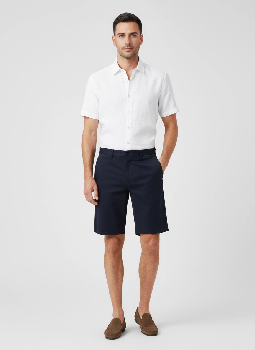 Mens Les Deux Navy Como Regular Solid Shorts on model