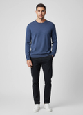 Men's BOSS Black Leno-P Dark Blue Crew Neck Knitwear on model