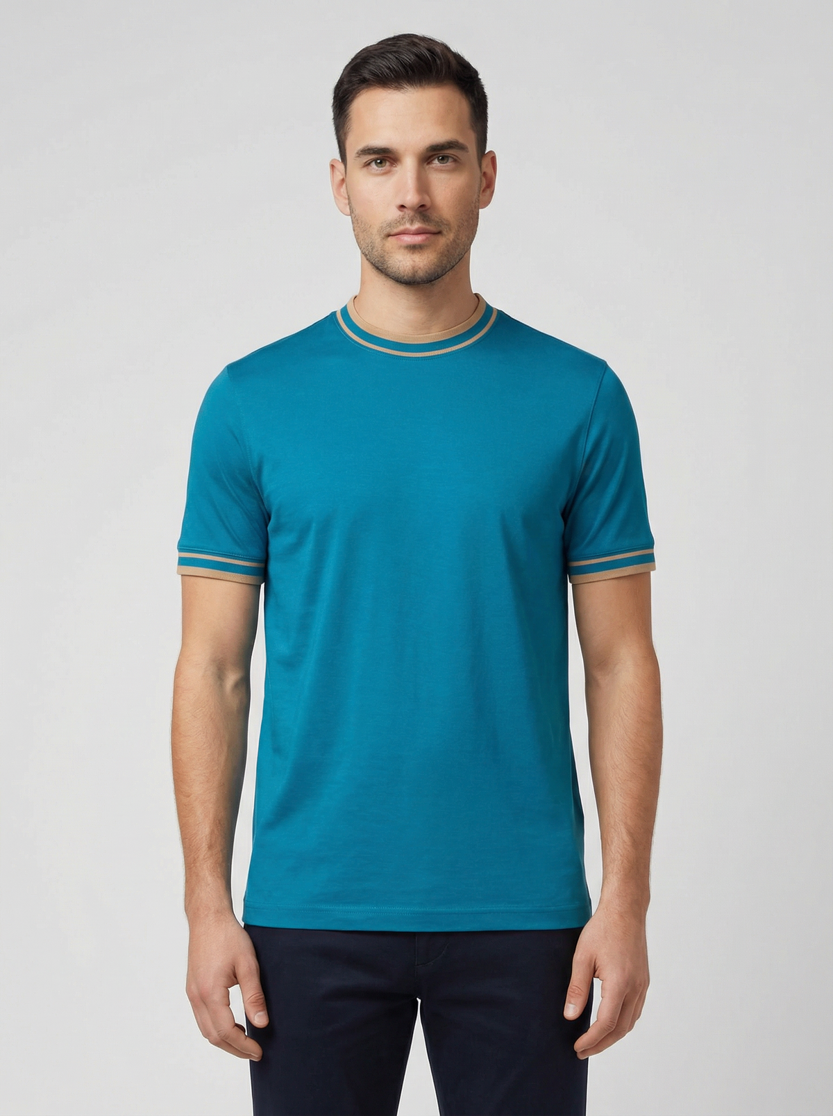 Men's Pal Zileri Teal Blue Mercerised T Shirt - Model Shot