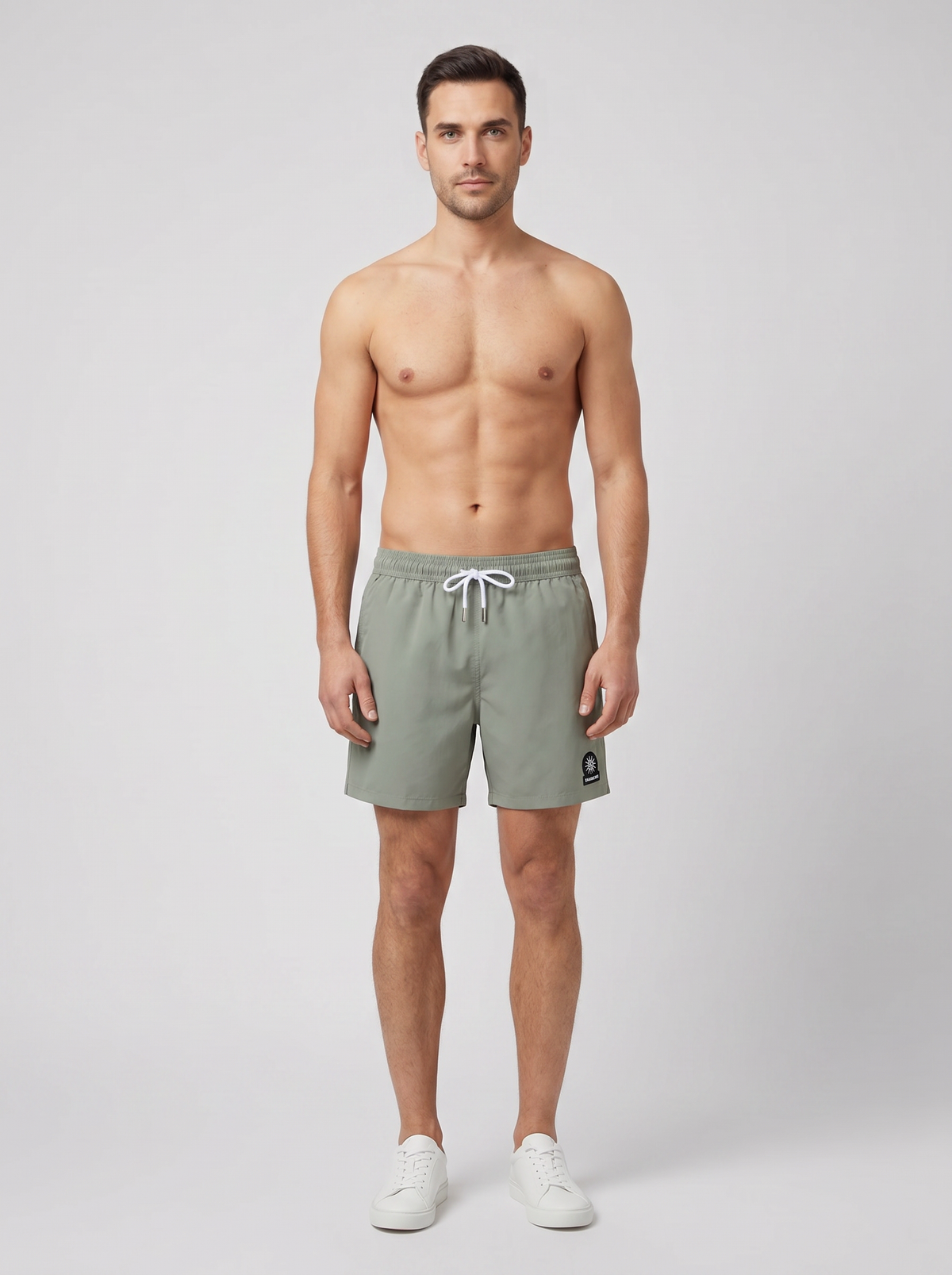 Men's Sandbanks Army Logo Recycled Swim Short — on model