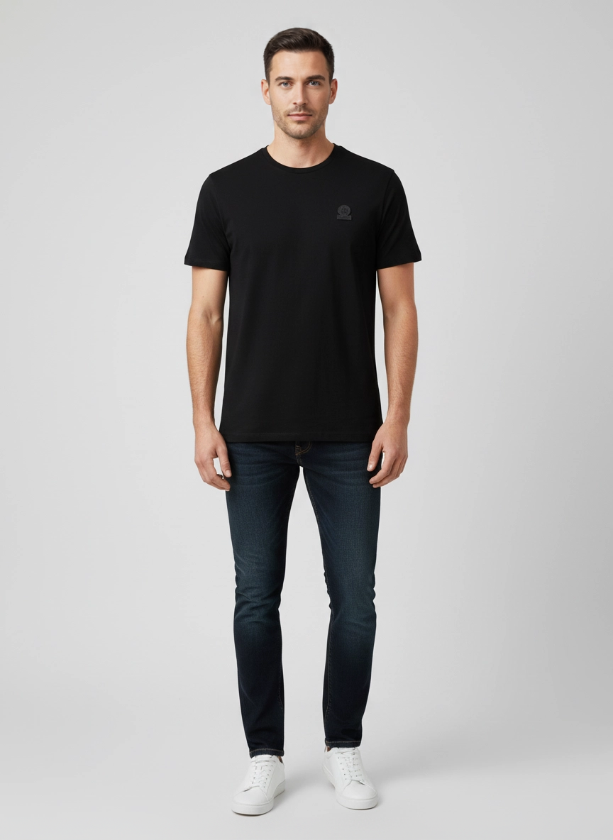 Men's Sandbanks Rubberised Badge Logo Black T Shirt
