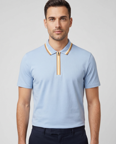 Men's Paul Smith Regular Fit Zip-Neck Polo Shirt - Blue