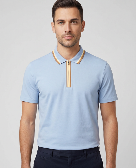 Men's Paul Smith Regular Fit Zip-Neck Polo Shirt - Blue