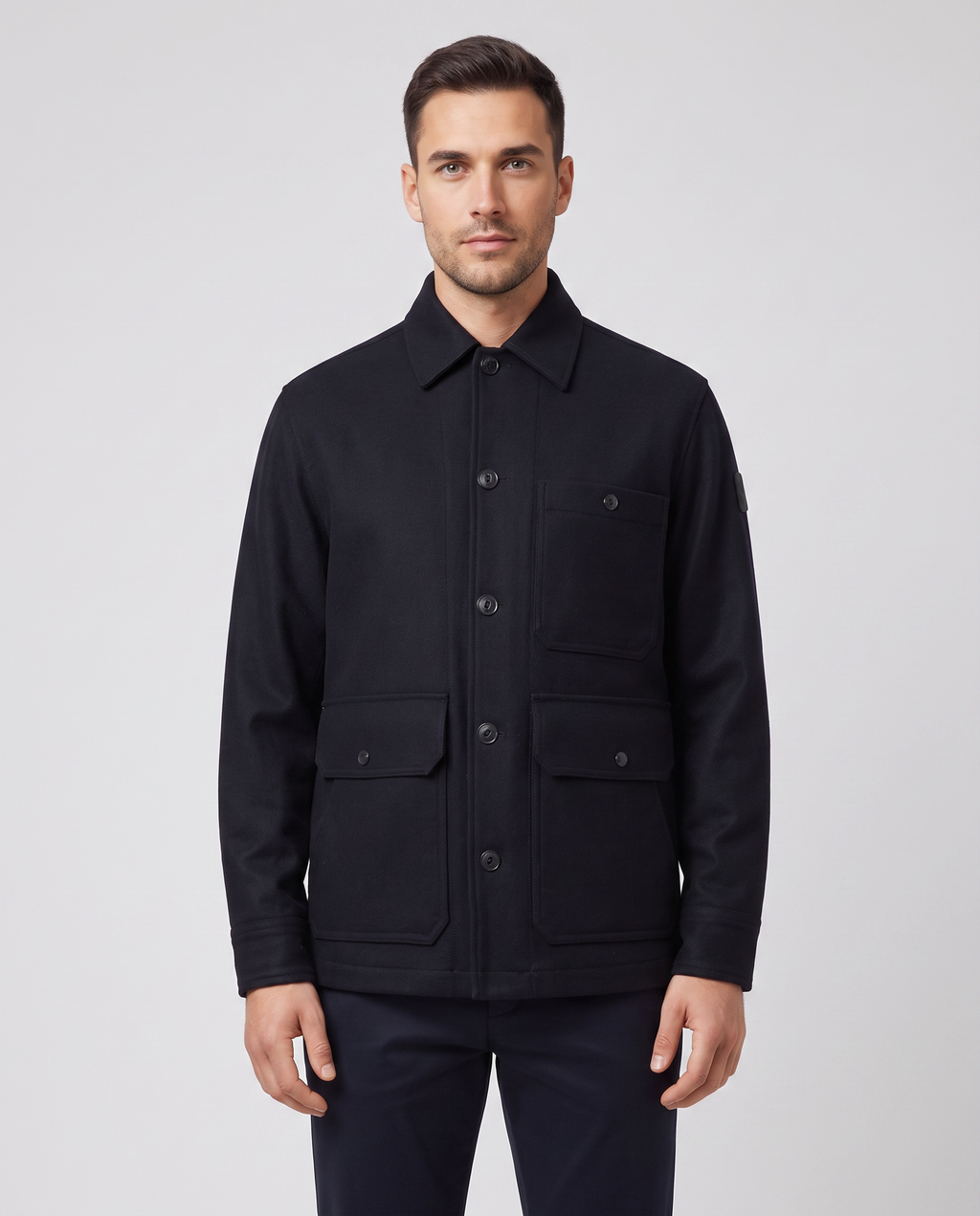 Mens Belstaff Trail Overshirt Wool Dark Ink Overshirts — on model