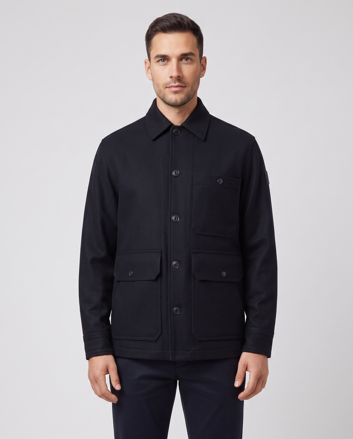 Mens Belstaff Trail Overshirt Wool Dark Ink Overshirts — on model