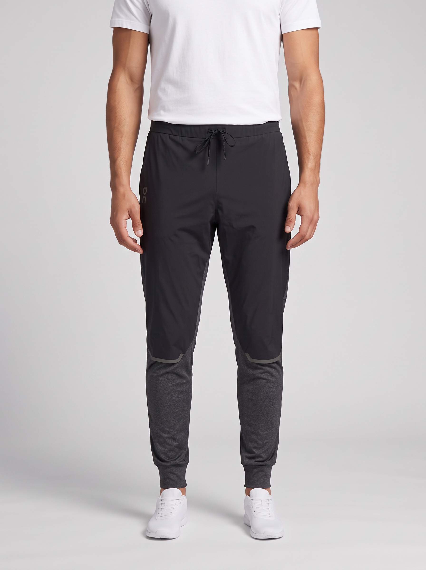Men's On Running Black Weather Pants — on model