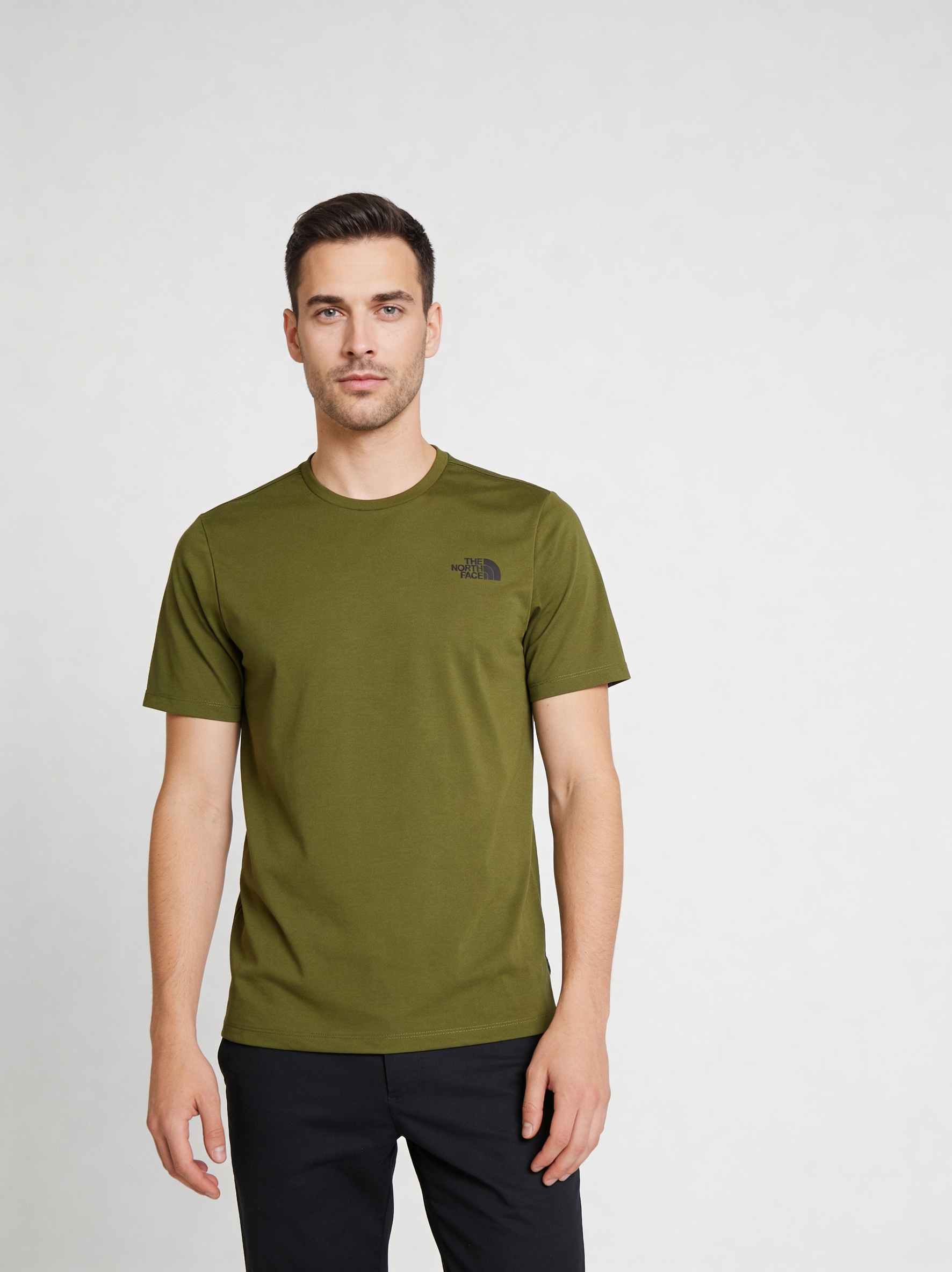 Mens The North Face Foundation M SS Woodland Green T Shirt - Model Front
