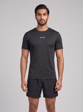 Men's Salomon Deep Black Shkout Core SS T Shirt — on model
