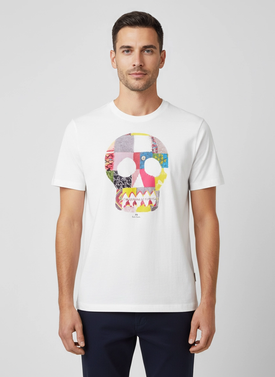 Mens Paul Smith Skull Print White T Shirt