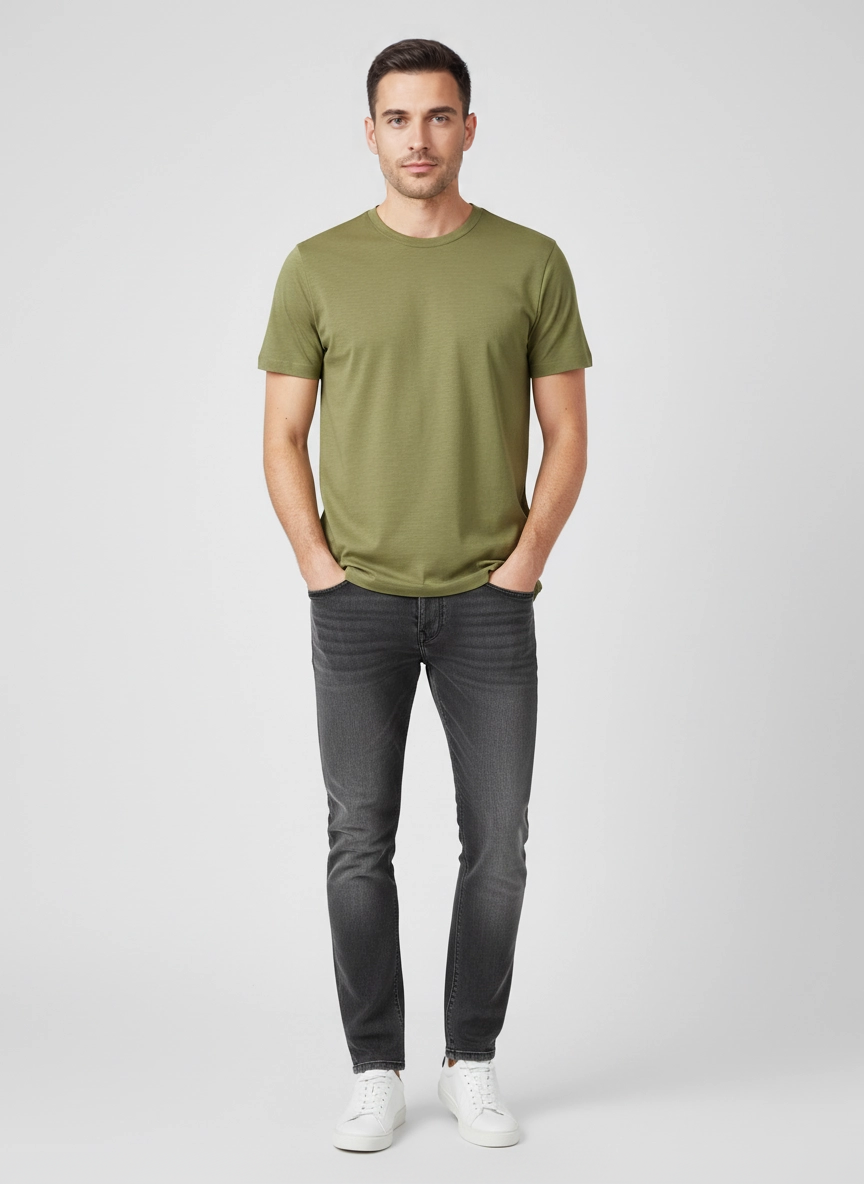 Mens BOSS Black Thompson 50 Medium Green T Shirt on model