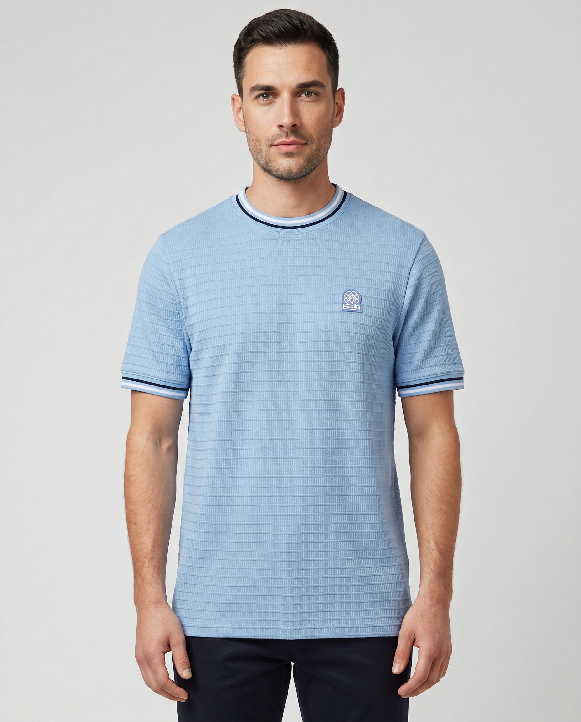 Men's Sandbanks Dusty Blue Textured Jacquard T Shirt